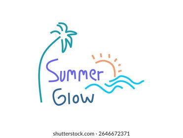  A ilustração apresenta o texto "Brilho de Verão" acompanhado por motivos icônicos de verão. 