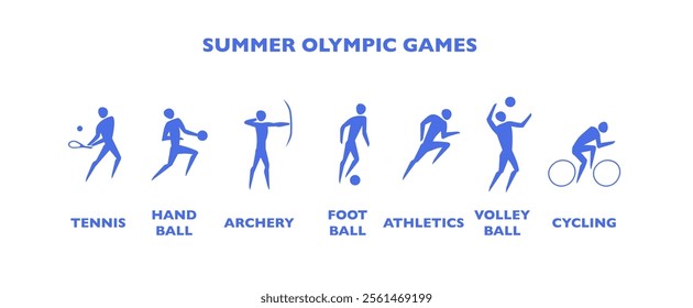 illustration features various sports from the Summer Olympic Games, ideal for promotional materials, event graphics, or educational resources.