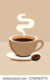 illustration features a warm cup of coffee with steam rising, perfect for cafe or breakfast themes