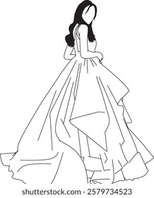 The illustration features a woman in a luxurious gown that exudes artistic and timeless elegance.Perfect for fashion, design, or creative concepts.