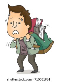 Illustration Featuring an Adult Learner Carrying a Heavy Backpack Full of Books