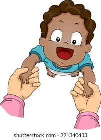 Illustration Featuring an African-American Baby Being Guided Through His First Steps