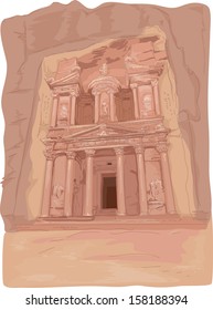 Illustration Featuring the Al Khazneh Temple in Petra, Jordan