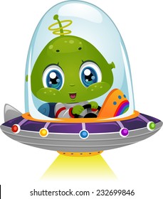 Illustration Featuring an Alien Boy Using His Spaceship's Light Beam