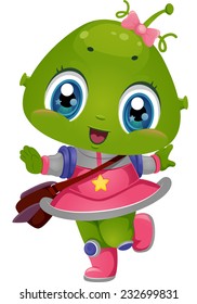 Illustration Featuring an Alien Girl Wearing a School Bag