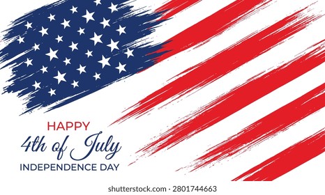 Illustration featuring the American flag with brush stroke effect in red, white, and blue colors with text 'Happy 4th of July Independence Day'.