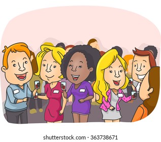 Illustration Featuring the Attendees of a Convention Chatting with Each Other