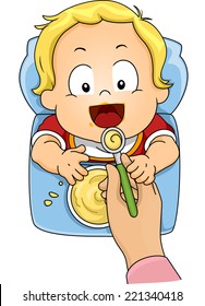 Illustration Featuring a Baby Boy Being Fed with Instant Cereal