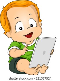 Illustration Featuring a Baby Boy Using a Tablet Computer