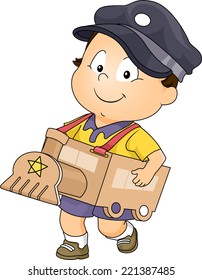 Illustration Featuring a Baby Boy Wearing a Makeshift Train Costume