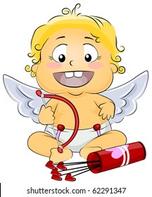 Illustration Featuring a Baby Cupid holding Bow and Arrows - Vector