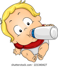 Illustration Featuring a Baby Drinking Milk From a Bottle