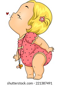 Illustration Featuring a Baby Girl Asking for a Kiss