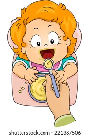 Illustration Featuring a Baby Girl Being Fed with Instant Cereal