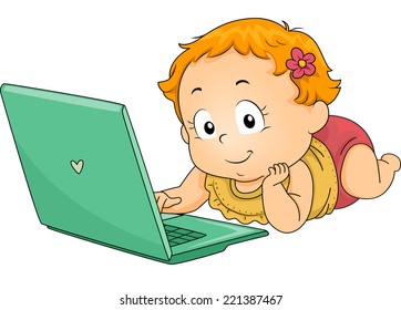 Illustration Featuring a Baby Girl Using a Laptop