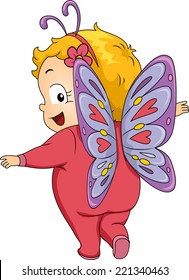 Illustration Featuring a Baby Girl Wearing a Butterfly Costume