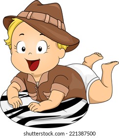 Illustration Featuring a Baby Girl Wearing a Safari Costume