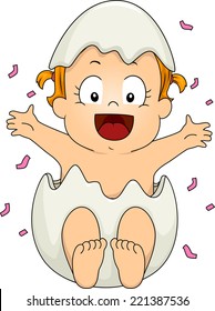 Illustration Featuring a Baby Girl wearing an Egg shell for Gender Reveal