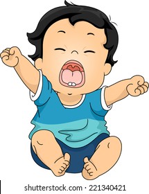 Illustration Featuring a Baby Yawning While Stretching His Arms