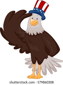 Illustration Featuring a Bald Eagle Wearing a Top Hat Decorated with the American Flag Saluting