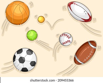 Illustration Featuring Balls Used in Different Sports