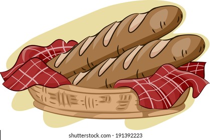 Illustration Featuring a Basket of Baguette