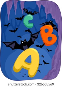 Illustration Featuring Bats Carrying Letters of the Alphabet