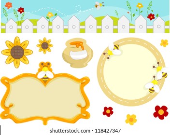 Illustration Featuring Bee Related Design Elements including a Border and Frames