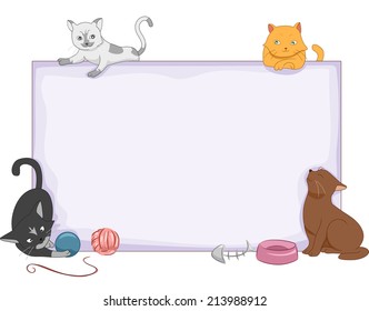 Illustration Featuring a Blank Board Surrounded by a Group of Cats