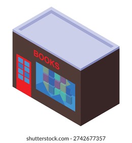 Illustration featuring a bookstore with a large display window showing books in an isometric style