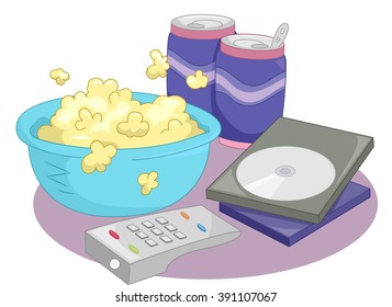 Illustration Featuring a Bowl of Popcorn and Cans of Soda Sitting Beside