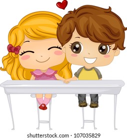 Illustration Featuring a Boy and a Girl Holding Hands