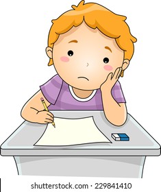 Illustration Featuring a Boy Looking at His Test Paper with a Sad Face