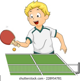 Illustration Featuring a Boy Playing Table Tennis