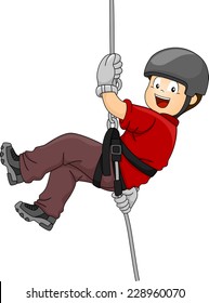 Illustration Featuring a Boy Rappelling Down a Wall