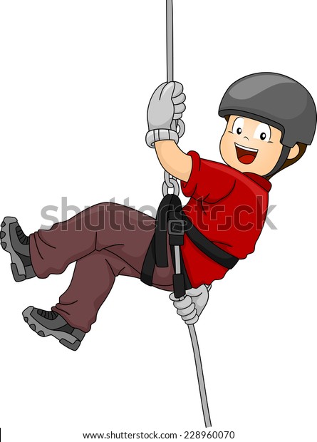 Illustration Featuring Boy Rappelling Down Wall Stock Vector (royalty 