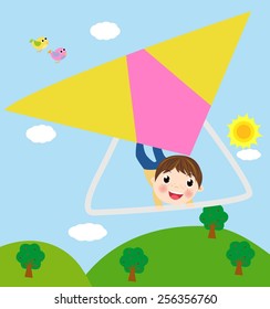 Illustration Featuring a Boy Riding a Glider