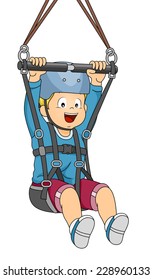 Illustration Featuring a Boy Sliding Down a Zipline