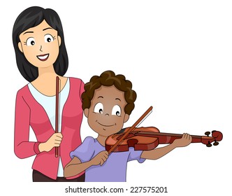 Illustration Featuring a Boy Taking Violin Lessons