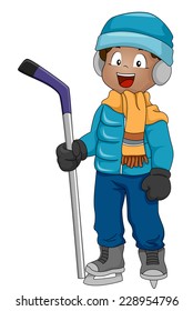 Illustration Featuring a Boy Wearing Ice Hockey Gear