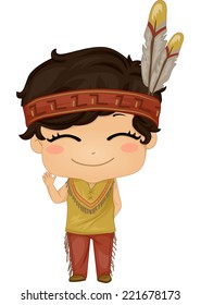 Ilustración de un niño con traje nativo americano