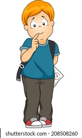 Illustration Featuring a Boy Worried Over His Failing Mark