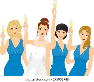 Illustration Featuring Bridesmaids Raising a Toast