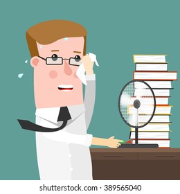 Illustration Featuring a businessman Sweating Profusely in His Office