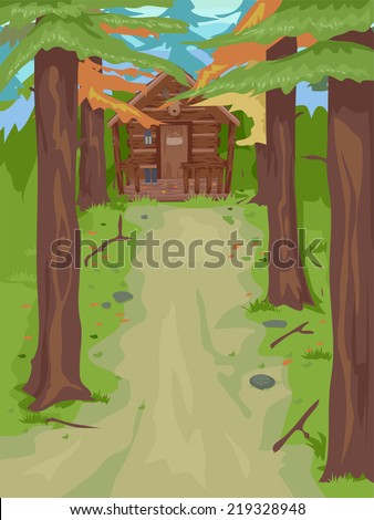 Illustration Featuring a Cabin in the Woods