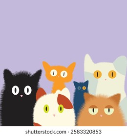 Illustration featuring a charming group of cats, perfect for creative projects, merchandise, and decorative designs.