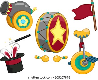 Illustration Featuring Circus Related Items