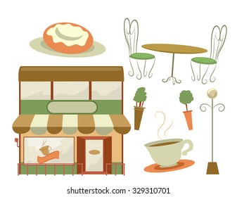 Illustration Featuring a Coffee Shop and Different Furniture Usually Found at a Cafe