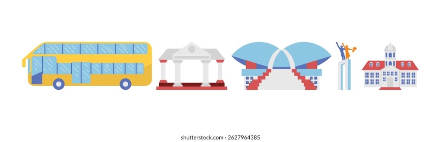 Illustration featuring a collection of diverse architectural landmarks, conveying a sense of travel and cultural exploration.