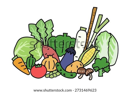 An illustration featuring a collection of doodle-style vegetables.